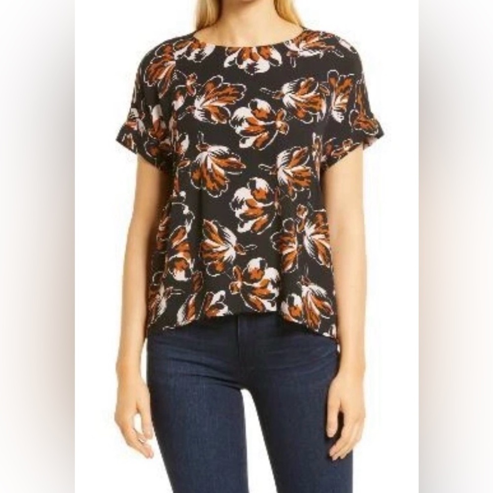Madewell Cuffed-Sleeve Shirred Top – Duskblossom Print (Size S)